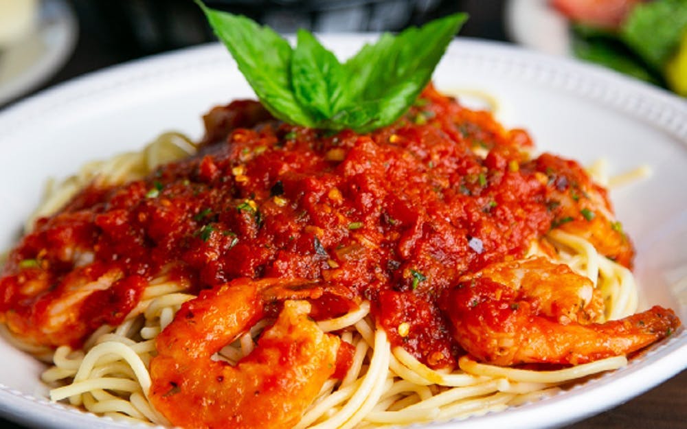 Order Shrimp Fra Diavolo Pasta - Pasta food online from Russo's Coal-Fired Italian Kitchen store, Missouri on bringmethat.com