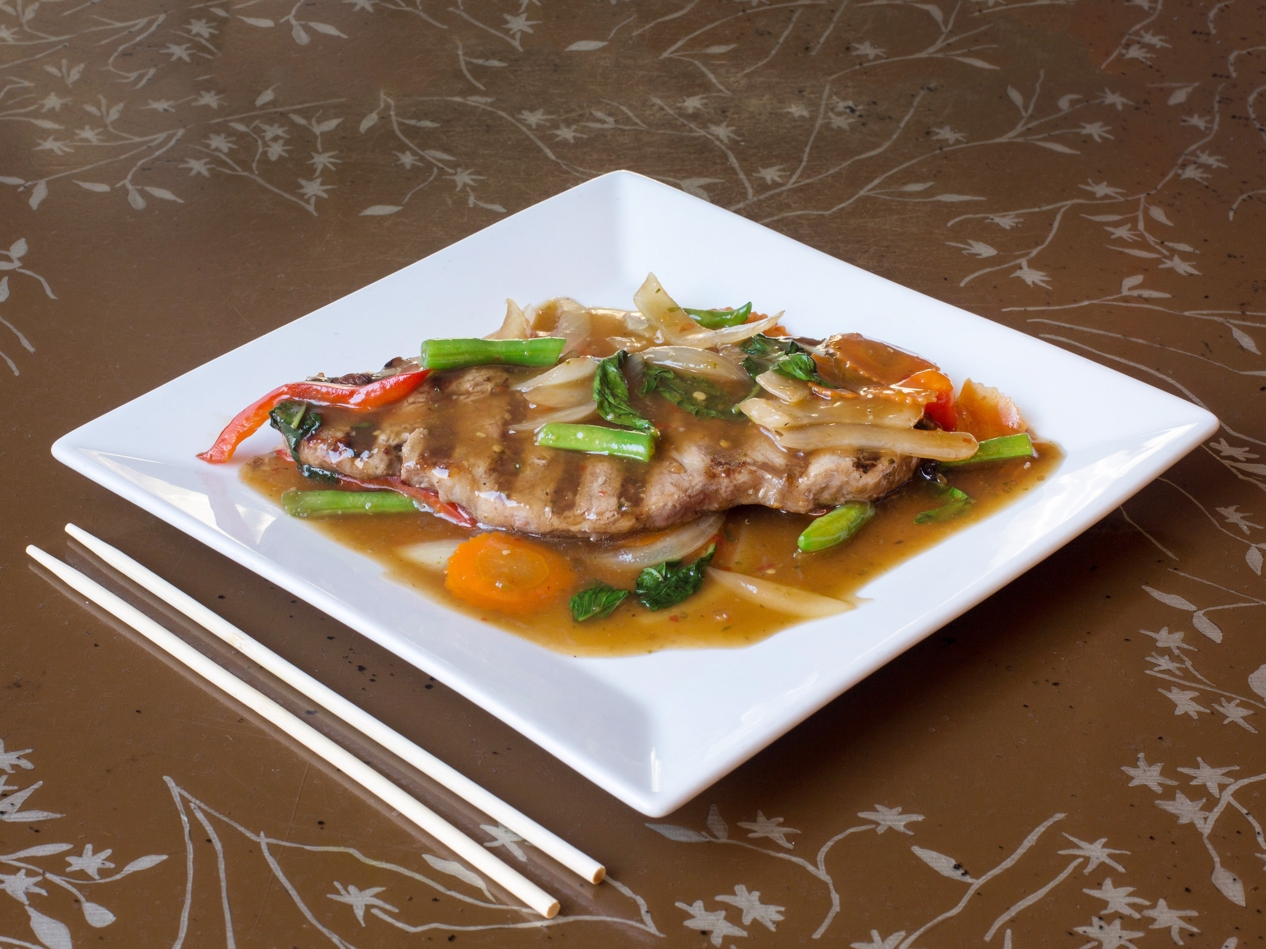 Order SP10. Grilled Sirloin Steak food online from Red Basil Thai Cuisine store, Rutherford on bringmethat.com