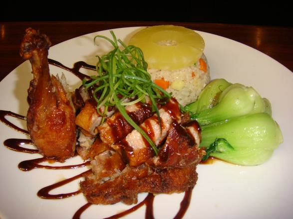 Order Crispy Duck with Pineapple Fried Rice food online from Fujiyama Mama store, Westfield on bringmethat.com