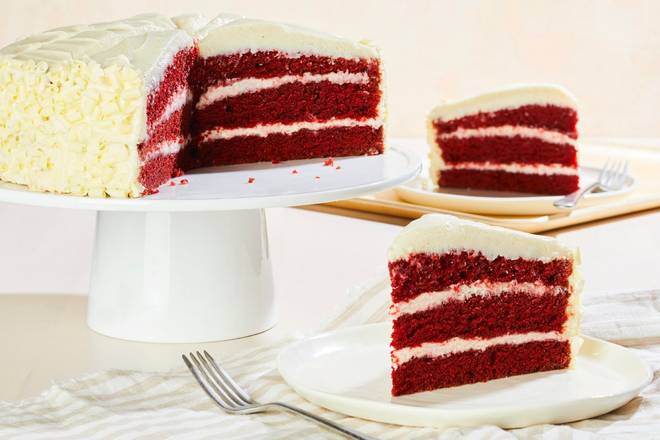 Order WHOLE RED VELVET CAKE food online from California Pizza Kitchen store, Canoga Park on bringmethat.com