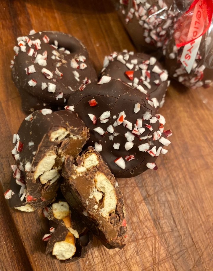 Order DARK Chocolate Caramel Peppermint Pretzels food online from The Sweet Shop Nyc store, New York on bringmethat.com