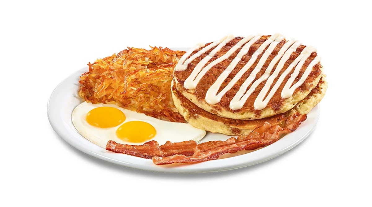Order Cinnamon Roll Pancake Breakfast food online from Dennys Restaurant store, Houston on bringmethat.com