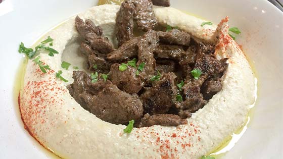 Order Meat Hummus Plate food online from Tastee Grill store, San Mateo on bringmethat.com