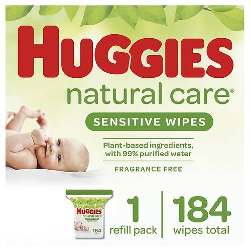 Order Huggies Natural Care Sensitive Baby Wipes 1 Refill Pack Fragrance Free - 184.0 ea food online from Walgreens store, Willimantic on bringmethat.com