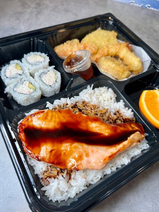 Order Bento 7: Salmon Teriyaki and 4pcs Cali food online from J Sushi Brea store, Brea on bringmethat.com