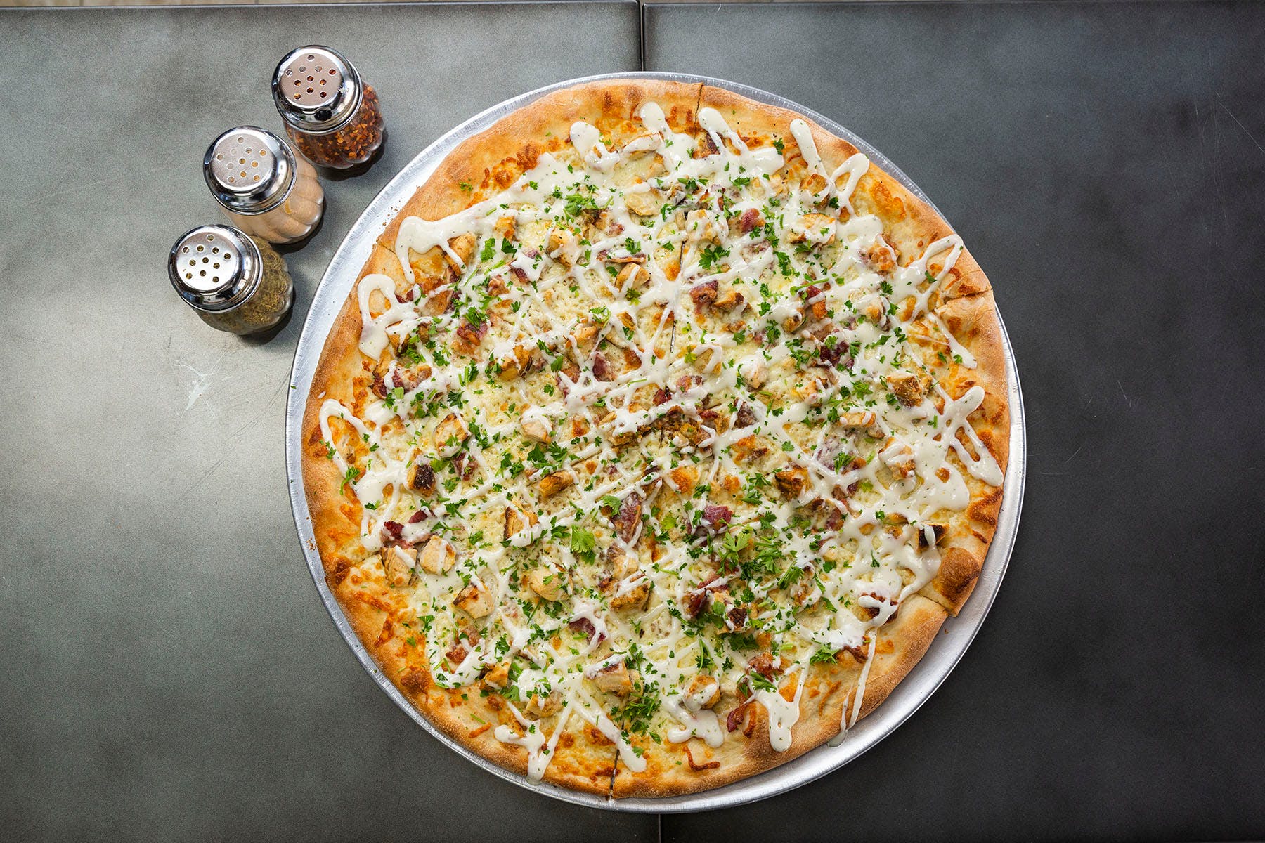 Order Chicken Bacon Ranch Pizza - Medium 14'' food online from College Pizza store, Boston on bringmethat.com