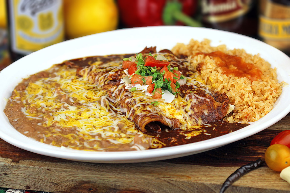 Order 22. Two Cheese Enchiladas Combo food online from Maria Mexican Restaurant store, Rancho Palos Verdes on bringmethat.com
