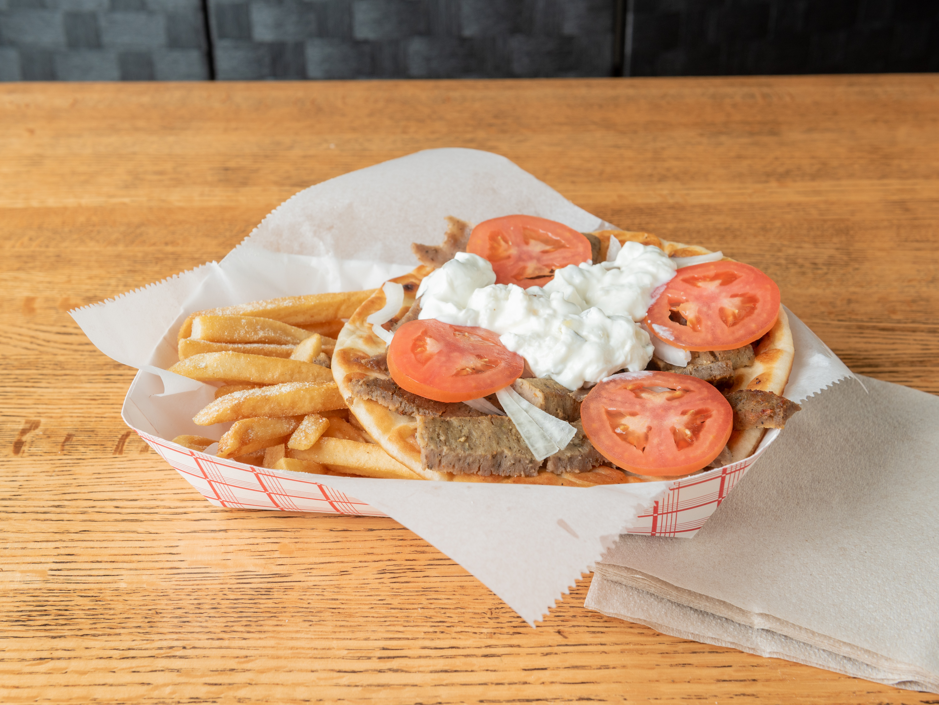 Order Gyro Sandwich /w Fries food online from Fahrenheit store, Glendale Heights on bringmethat.com