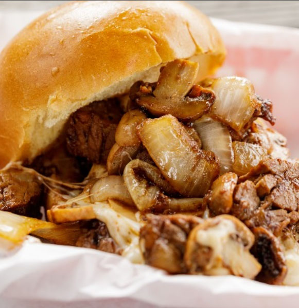 Order The Burnt Ends Steak Sandwich food online from Toms BBQ Chicago Style store, Mesa on bringmethat.com