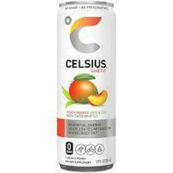 Order Celsius - Peach Mango Green Tea food online from IV Deli Mart store, Goleta on bringmethat.com