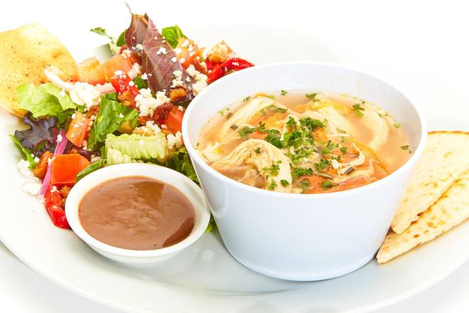 Order Lemon Chicken Soup with Greek Salad food online from Taziki's Mediterranean Cafe store, Raleigh on bringmethat.com
