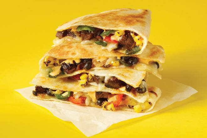 Order The O.G. Quesadilla - choice of grilled chicken, steak or vegetarian (v) food online from Savage Burrito store, Littleton on bringmethat.com