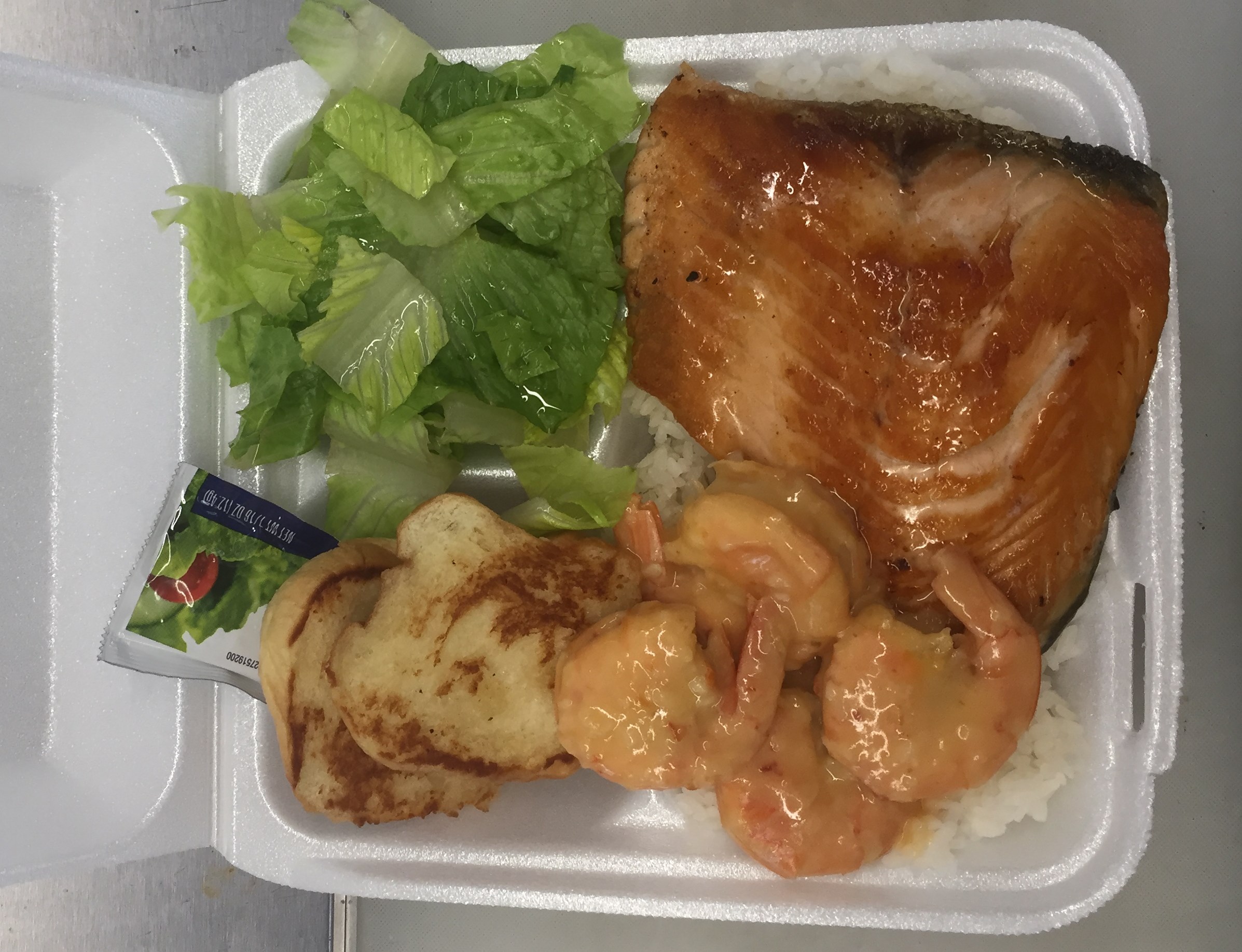 Order 44. Salmon and Garlic Shrimp Combo  food online from Blue Ocean Seafood & Steak store, Honolulu on bringmethat.com