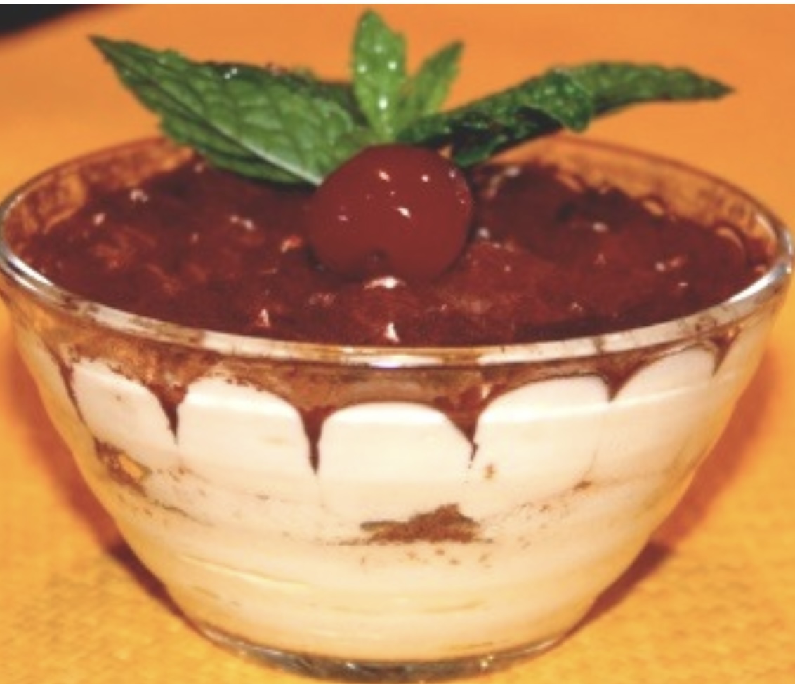 Order Tiramisu in a Glass Cup food online from Le Soleil store, San Leandro on bringmethat.com