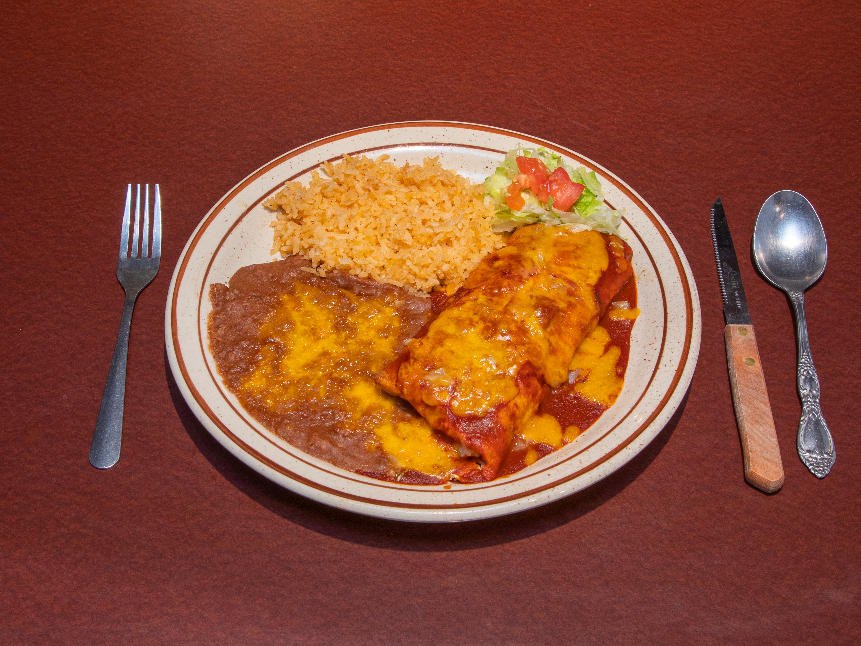 Order #5. Red or Green Chili Burro Enchilada Style food online from Fajardo Cafe store, Glendale on bringmethat.com