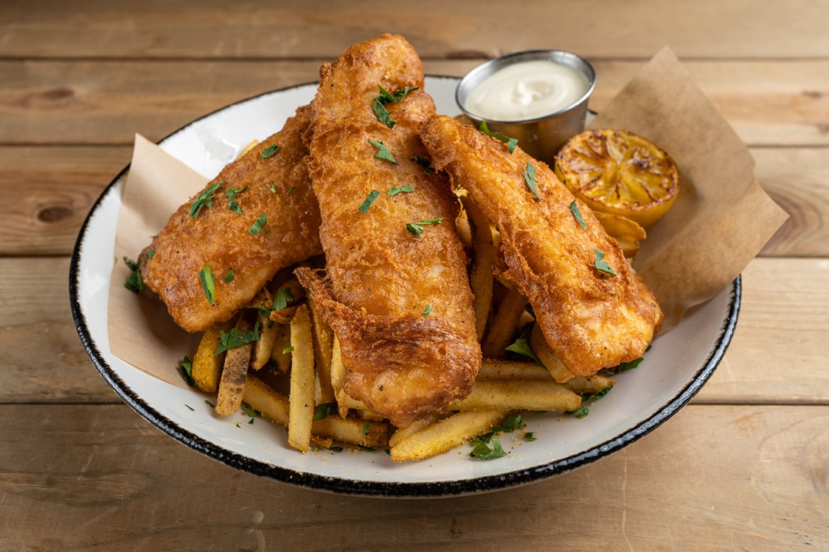 Order Beer-Battered Fish & Chips food online from Bar Louie store, Oakbrook Terrace on bringmethat.com