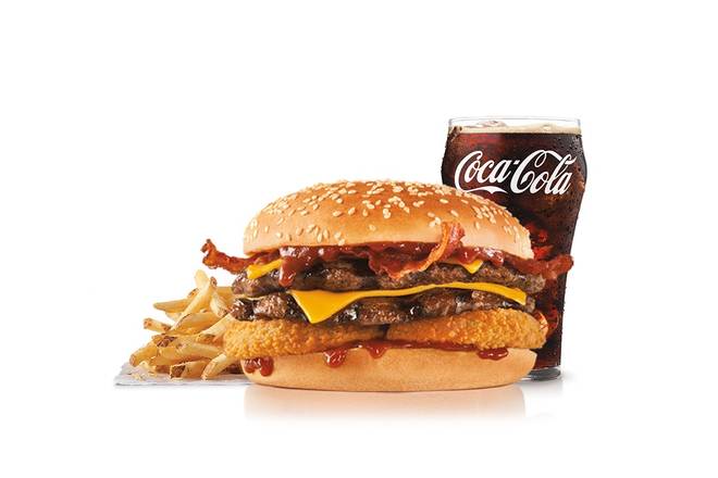 Order Double Western Bacon Cheeseburger® Combo food online from Carl's Jr. store, Brawley on bringmethat.com
