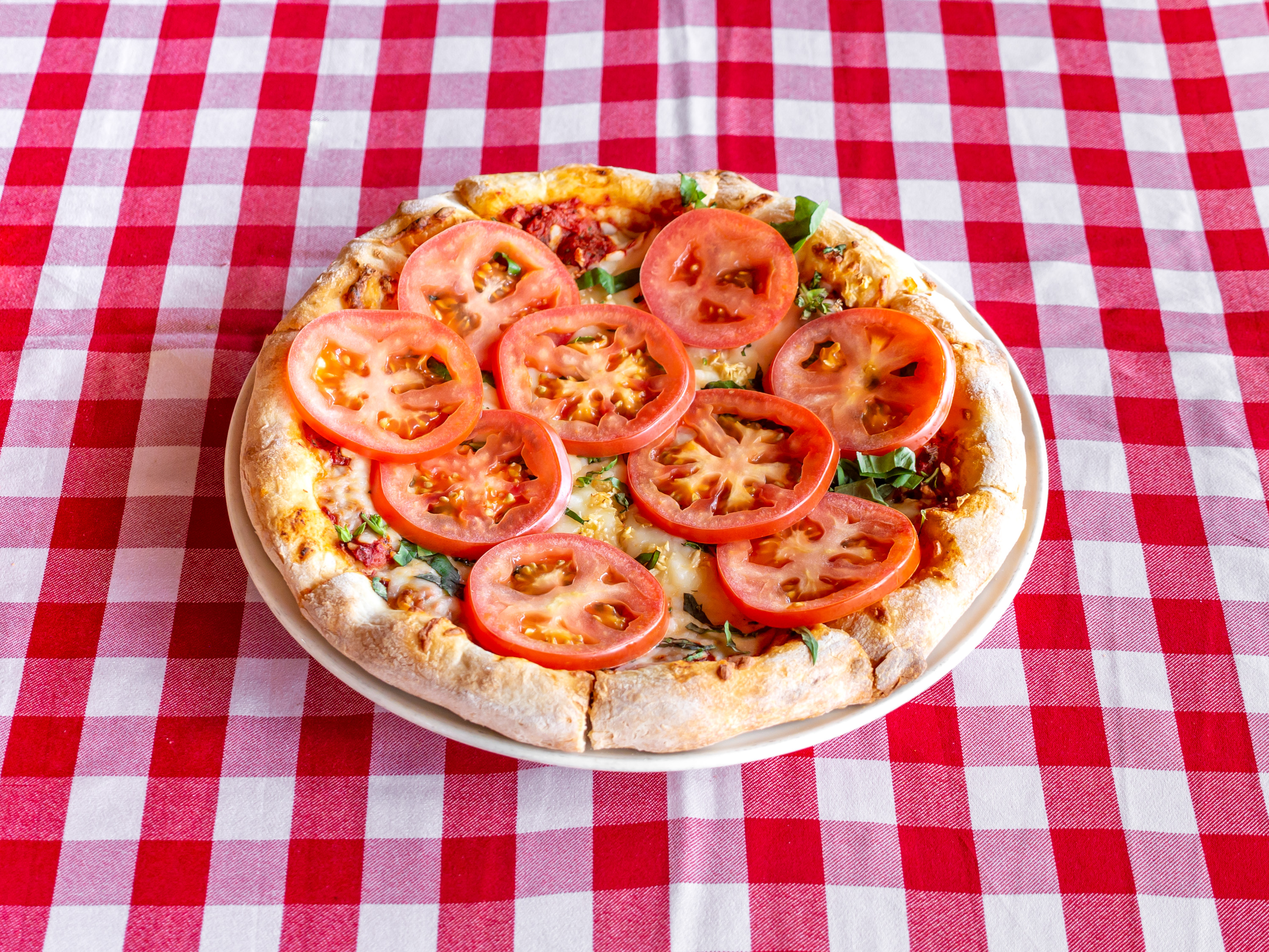 Order Fresh Sliced Tomato, Garlic and Basil Pizza food online from Giorgio's store, Milpitas on bringmethat.com