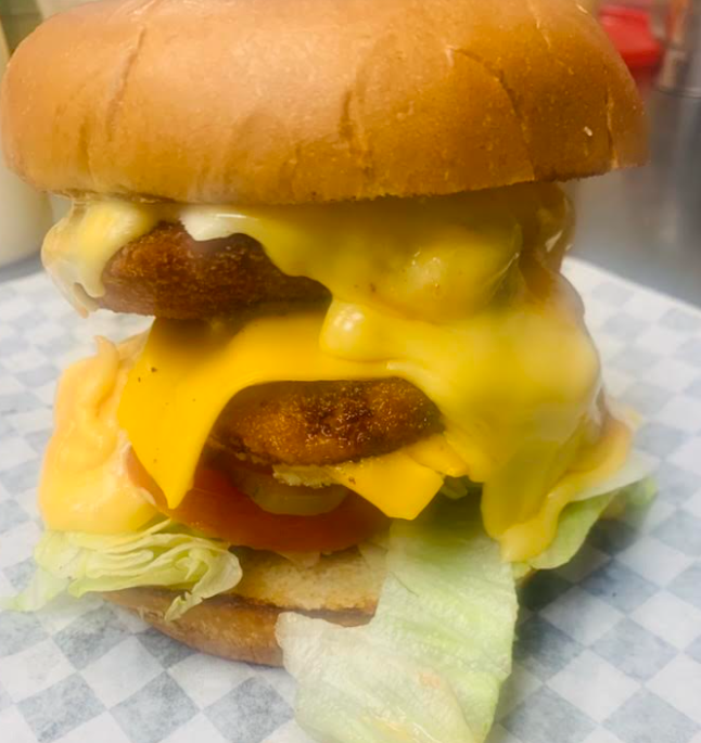 Order Cheesy Double Chicken Sandwich food online from Wings Of The South store, Dallas on bringmethat.com
