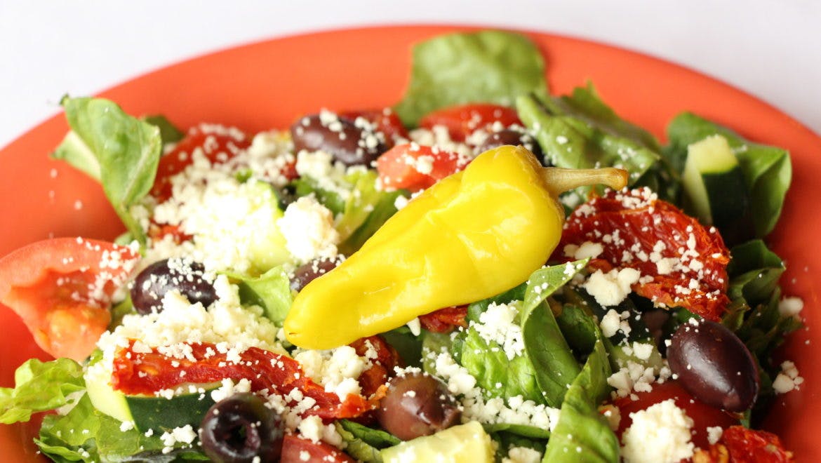 Order Greek Salad - Salad food online from Palio S Pizza Cafe Colleyville store, Colleyville on bringmethat.com