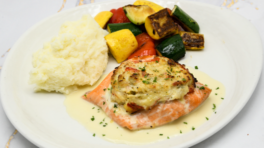 Order Crab and Shrimp Stuffed Salmon food online from McCormick & Schmick's store, Chicago on bringmethat.com