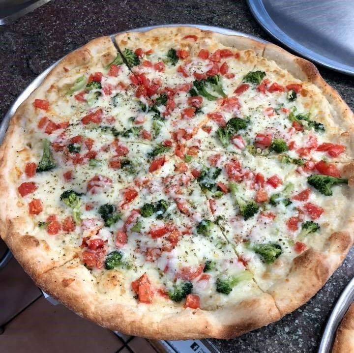 Order White Vegetarian Special Pizza - Medium 14'' food online from Padrino's Pizza & Family store, Eagleville on bringmethat.com