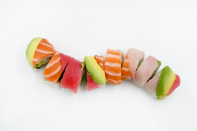 Order Rainbow Roll food online from Sushi Freak Las Cruces store, Las Cruces on bringmethat.com