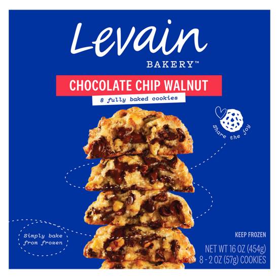 Order Levain Bakery Chocolate Chip Walnut Frozen Fully-Baked Cookies 8ct food online from Everyday Needs by Gopuff store, Stamford on bringmethat.com