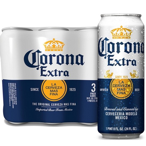 Order Corona Extra Mexican Lager Beer, 3 Pack 24 oz. Cans food online from Sb Liquor & Crafts store, Santa Barbara on bringmethat.com