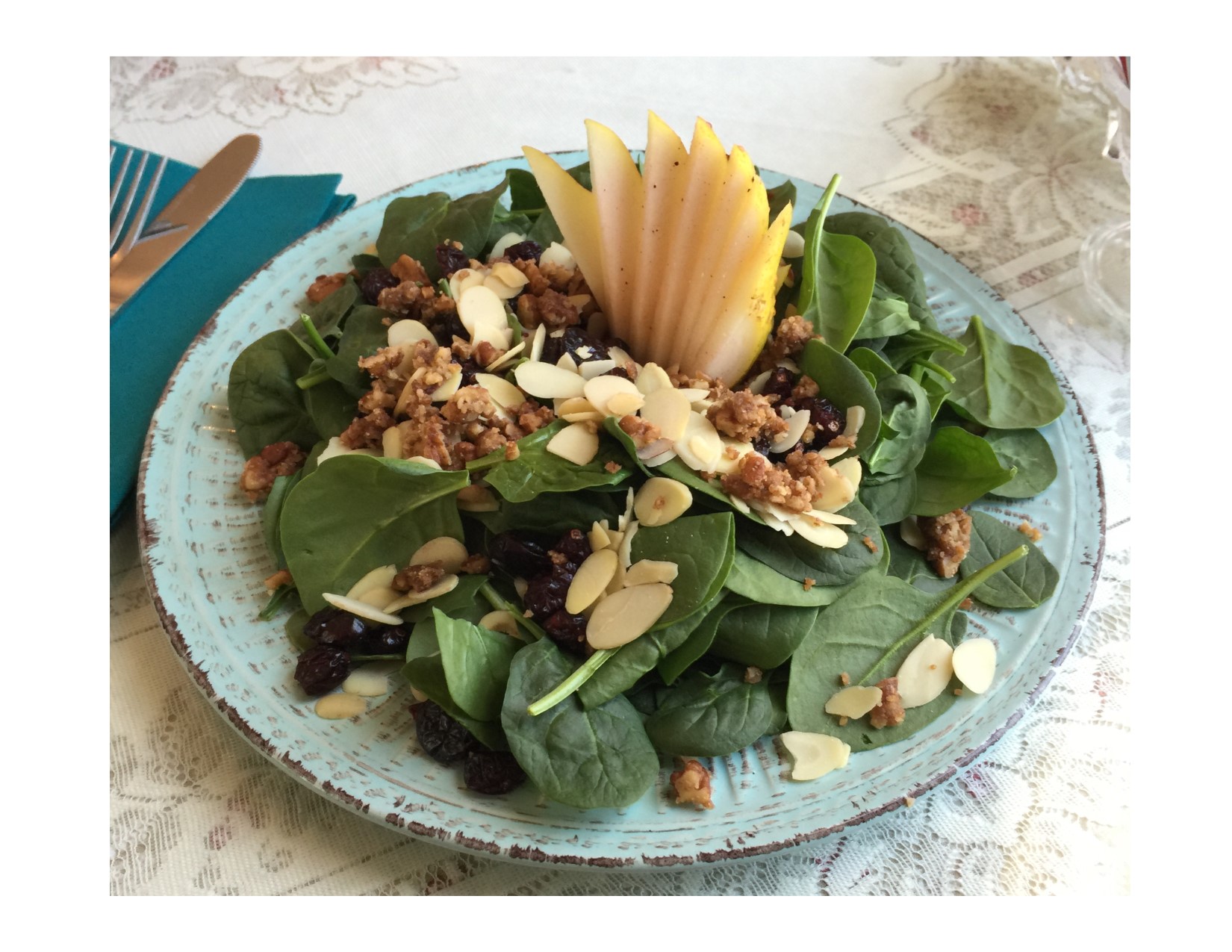 Order Miss Hickory's Spinach Salad with Cranberries & Pears food online from Miss Hickory Tea Room store, Strongsville on bringmethat.com
