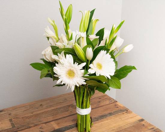 Order White, Ivory, Cream, Beige Wrapped Bouquet food online from @Flowers Stamford store, Stamford on bringmethat.com