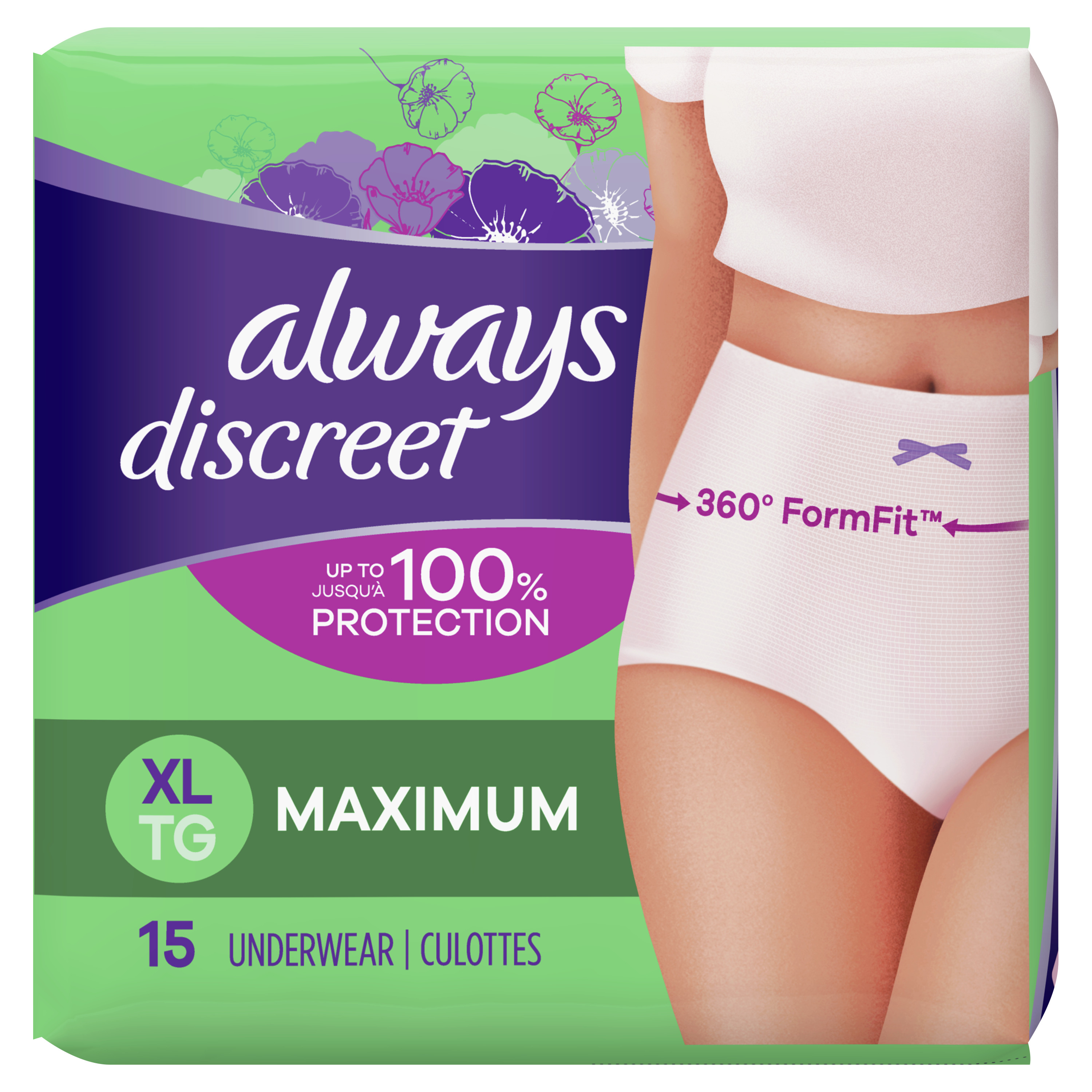 Order Always Discreet Incontinence Underwear for Women Maximum Absorbency - XL, 15 ct food online from Bartell store, Edmonds on bringmethat.com