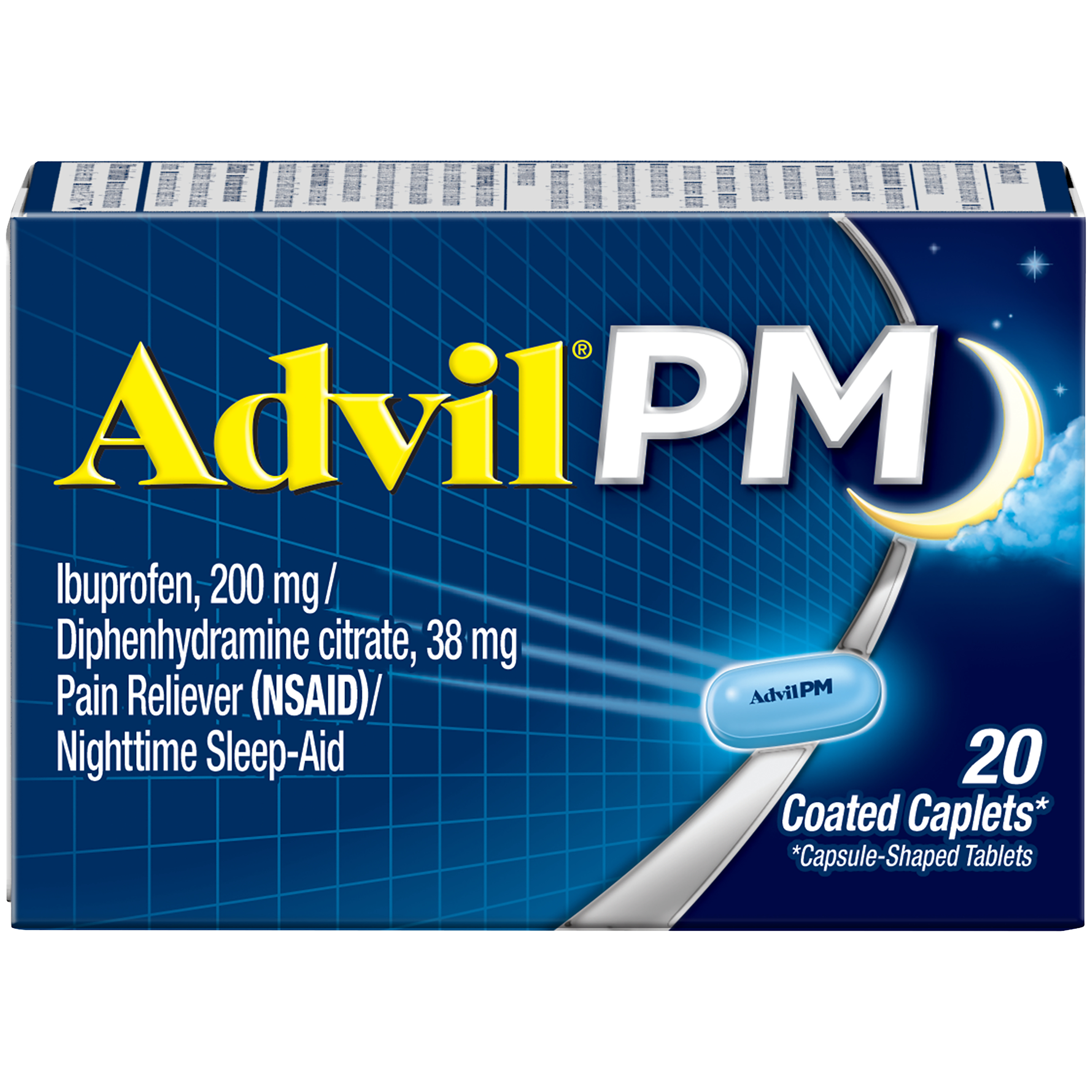 Order Advil PM Pain Reliever/Nighttime Sleep-Aid, Coated Caplets, 200mg - 20 ct food online from Rite Aid store, SUFFOLK on bringmethat.com