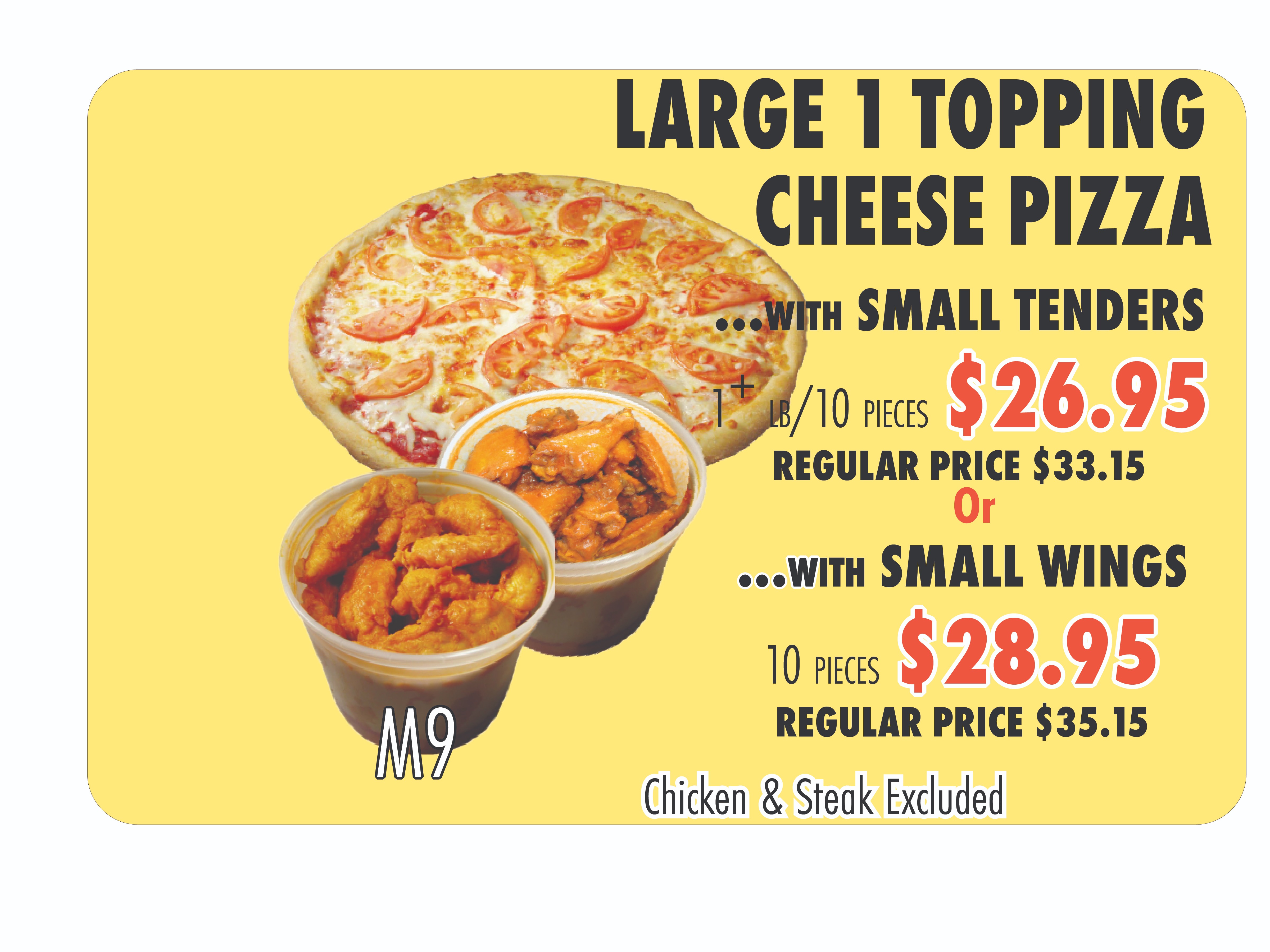 Order M9. Large 1-Topping Cheese Pizza & Tenders food online from Windy City store, Dorchester on bringmethat.com