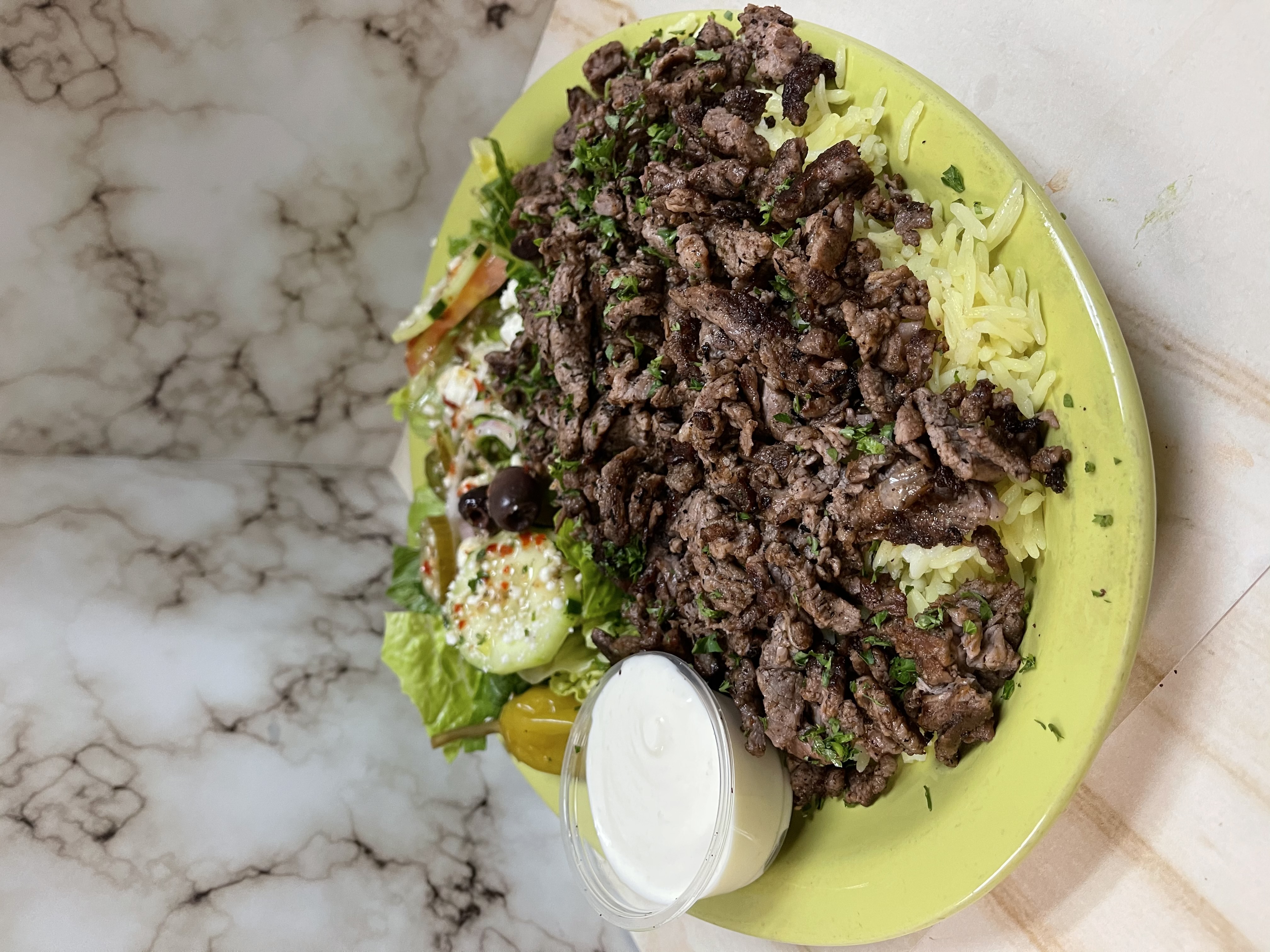 Order Lamb Shawarma Plate food online from Yasmines Cafe store, Albuquerque on bringmethat.com
