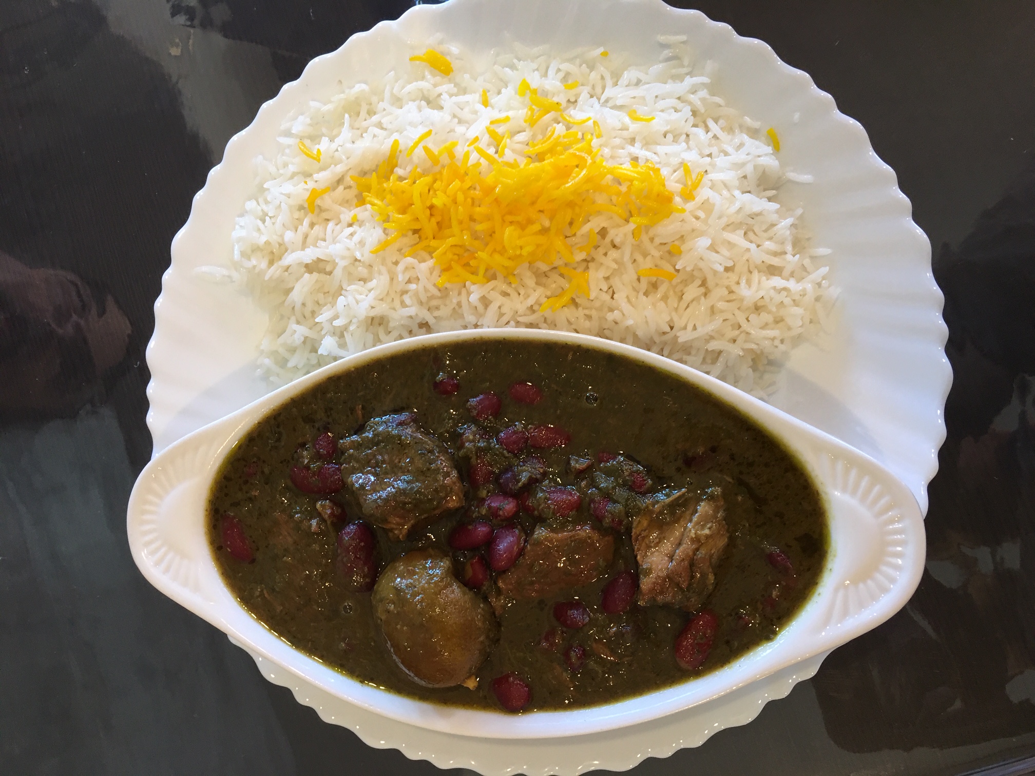 Order Ghormeh Sabzi Stew w/ Basmati Rice food online from Healthy Grill store, Escondido on bringmethat.com