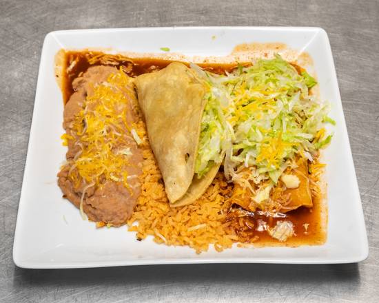 Order Beef Taco and Cheese Enchilada Combo Plate food online from Adalberto Mexican Food store, Scottsdale on bringmethat.com