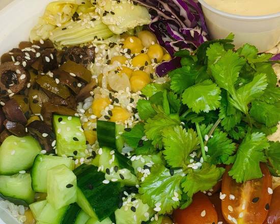 Order Middle East Buddha Bowl food online from Java Dive Organic Cafe store, Bee Cave on bringmethat.com