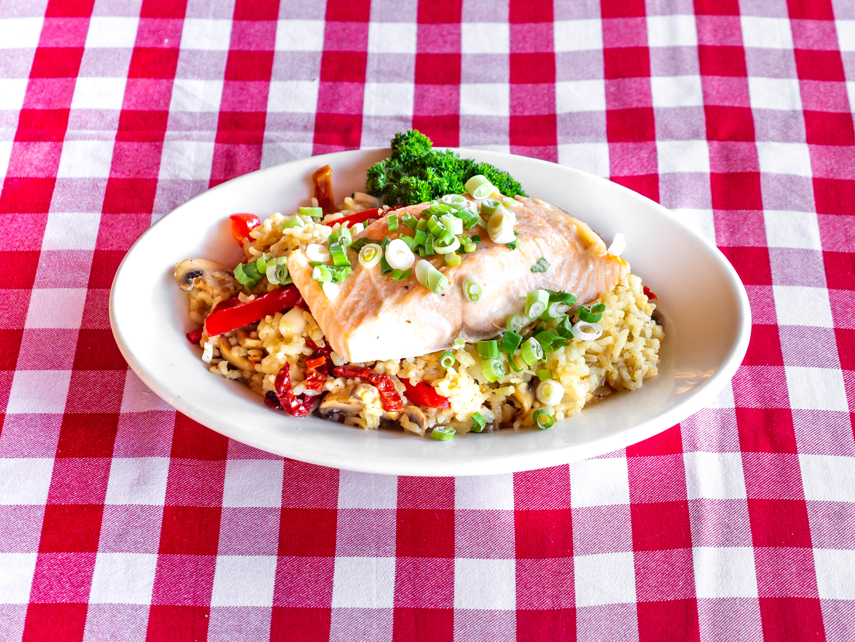 Order Baked Salmon Risotto food online from Giorgio's store, Milpitas on bringmethat.com