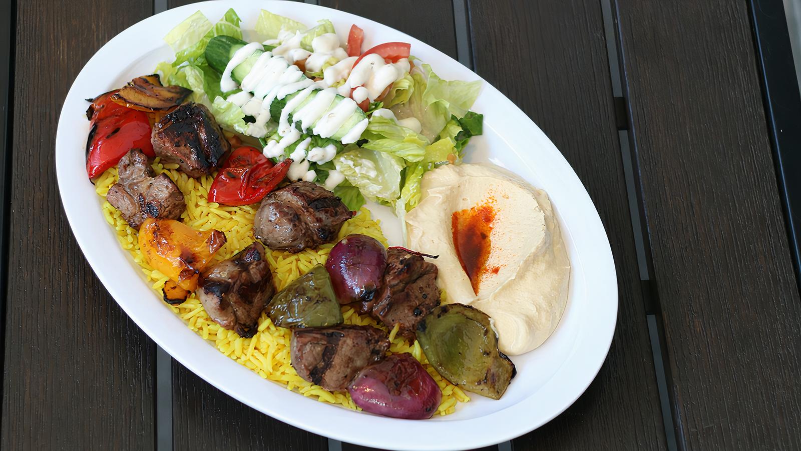 Order Lamb Kabob Plate food online from The Green Olive store, Long Beach on bringmethat.com
