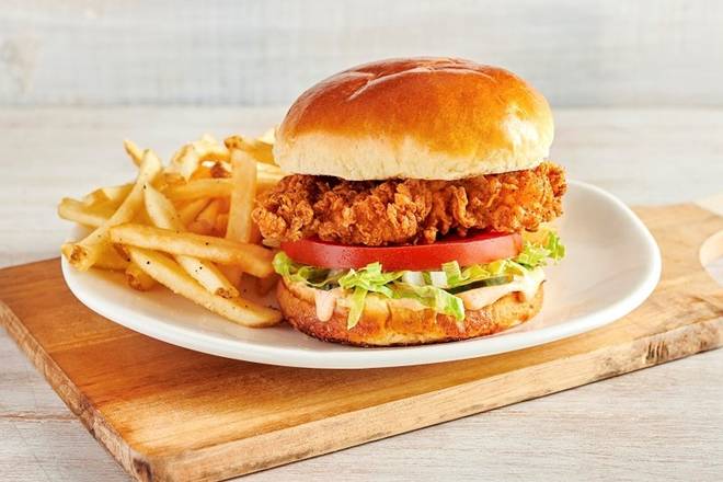 Order Bloomin' Fried Chicken Sandwich food online from Outback Steakhouse store, El Cajon on bringmethat.com