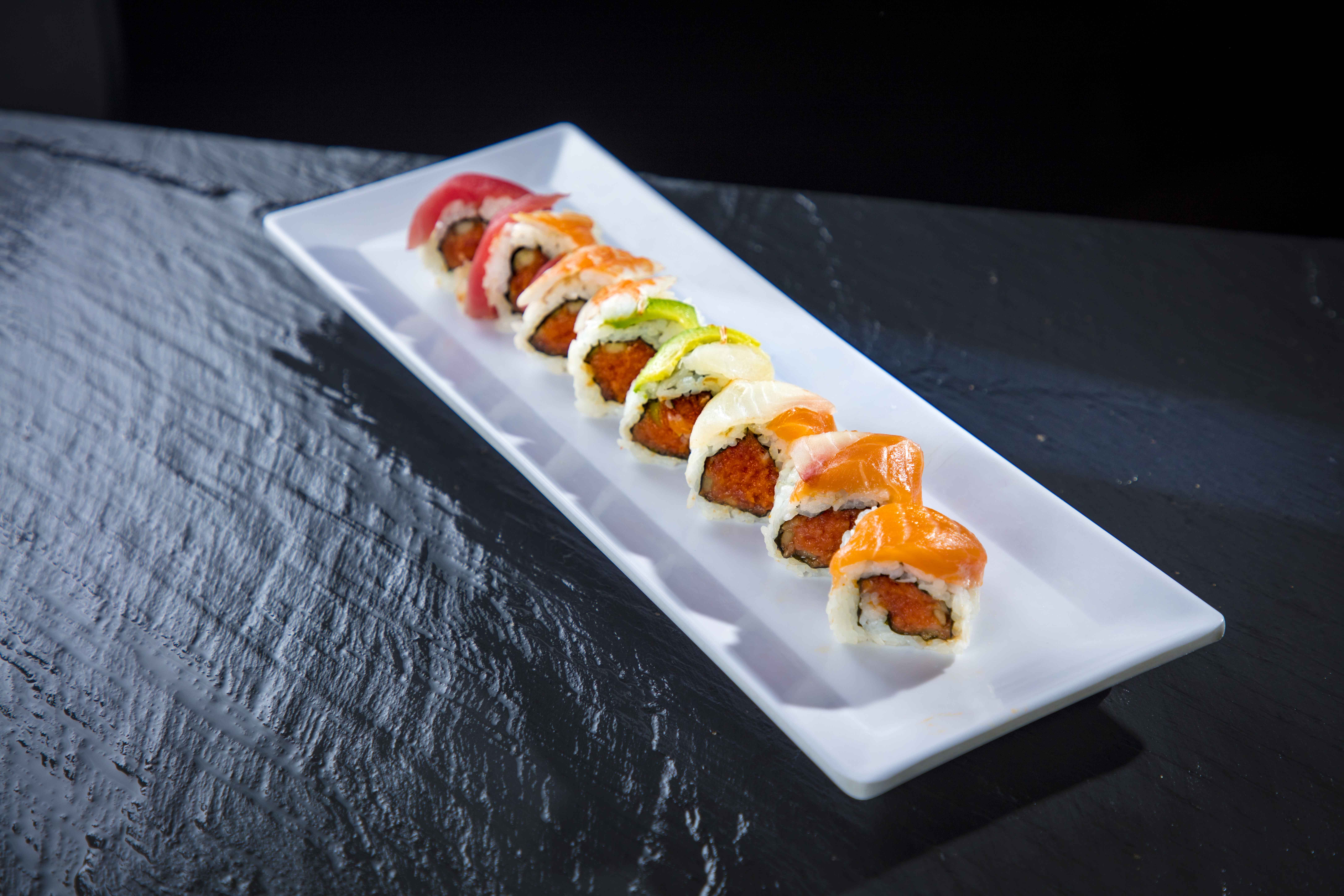 Order Spicy Rainbow Roll food online from Sushi Okoku store, Riverside on bringmethat.com