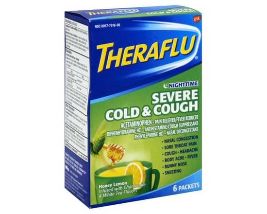 Order Theraflu Nighttime Severe Cold & Cough Relief Powder 6 Ct food online from Rocket store, City Of Industry on bringmethat.com