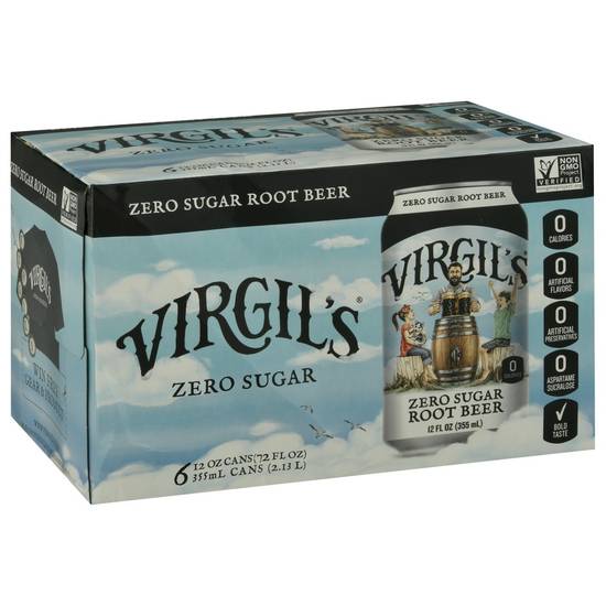 Order Virgils Root Beer Zero Sugar Cans (12 oz x 6 ct) food online from Rite Aid store, Hemet on bringmethat.com