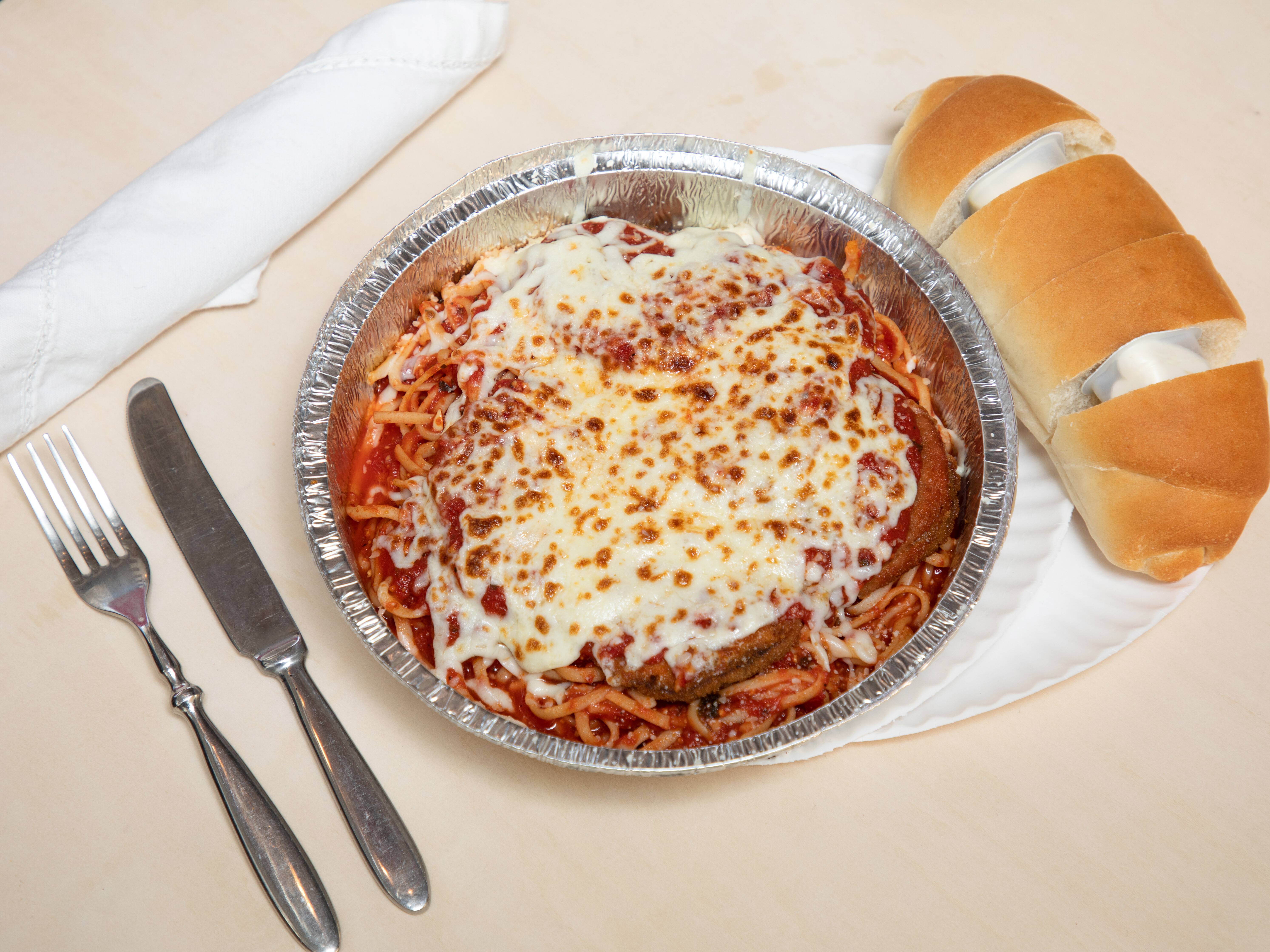 Order Eggplant Parmesan Dinner food online from High Bridge Pizza store, Schenectady on bringmethat.com