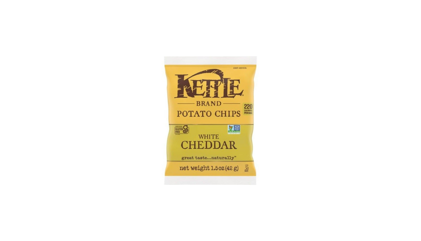 Order Kettle Brand Snacks White Cheddar Chips 1.5 oz. food online from Luv Mart store, Santa Cruz on bringmethat.com