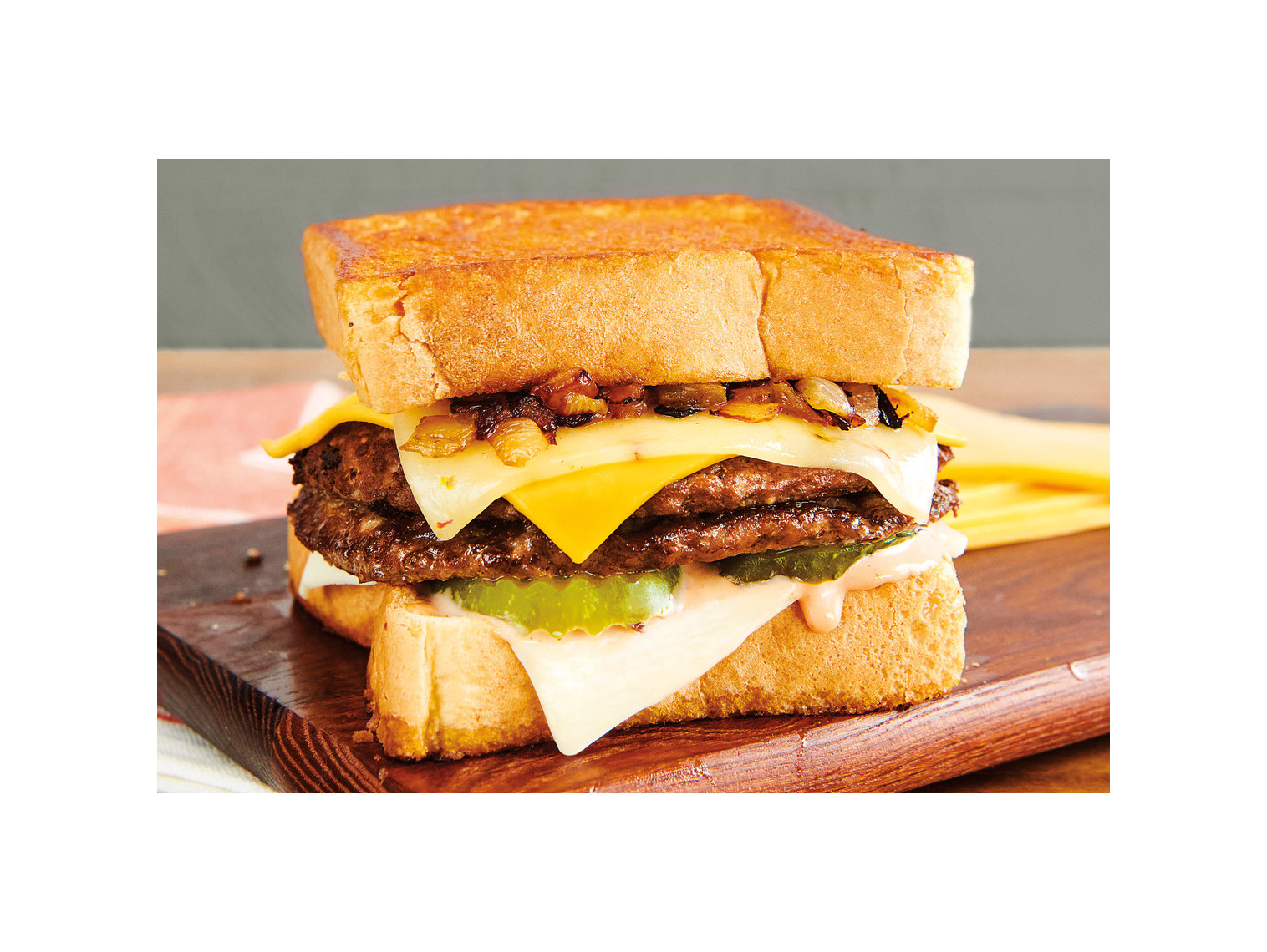 Order Cheesy Lover’s Burger Melt – Double food online from Farmer Boys store, Walnut on bringmethat.com