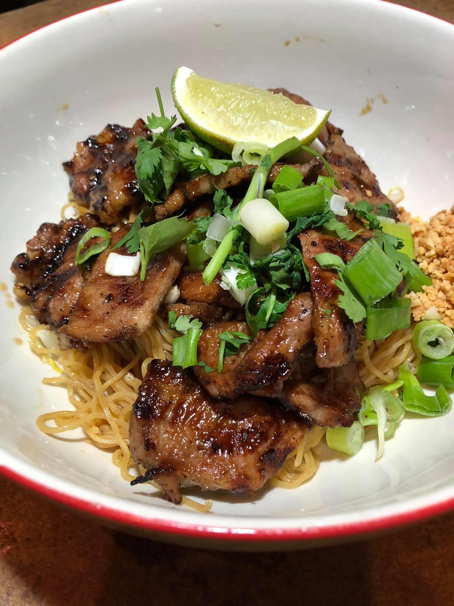 Order Grilled Pork Noodle food online from Kao Sarn Thai Cuisine store, Richmond on bringmethat.com