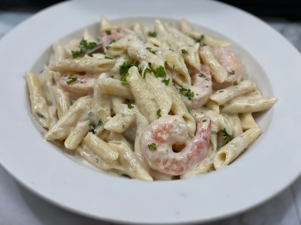 Order PASTA ALFREDO WITH SHRIMP food online from Meeting Street Cafe store, Providence on bringmethat.com