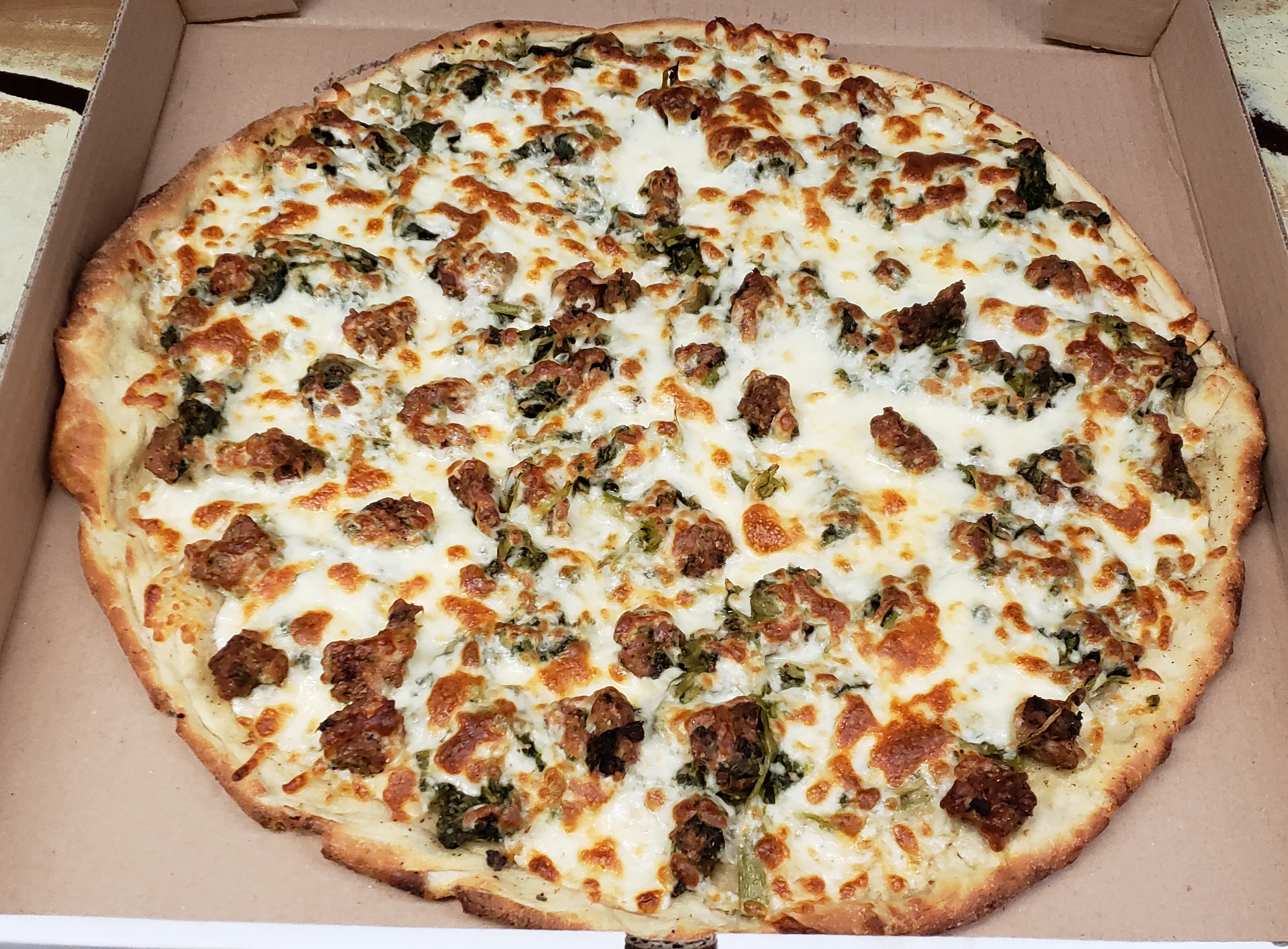 Order Round 18" Broccoli Rabe Pizza food online from Our Original Pizzeria store, Schenectady on bringmethat.com